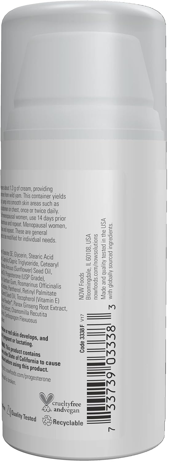 Natural Progesterone Balncing Skin Cream 85g NOW Solutions, Natural Progesterone Balncing Skin Cream 20 mg of Natural Progesterone Per Pump, Unscented3-Ounce