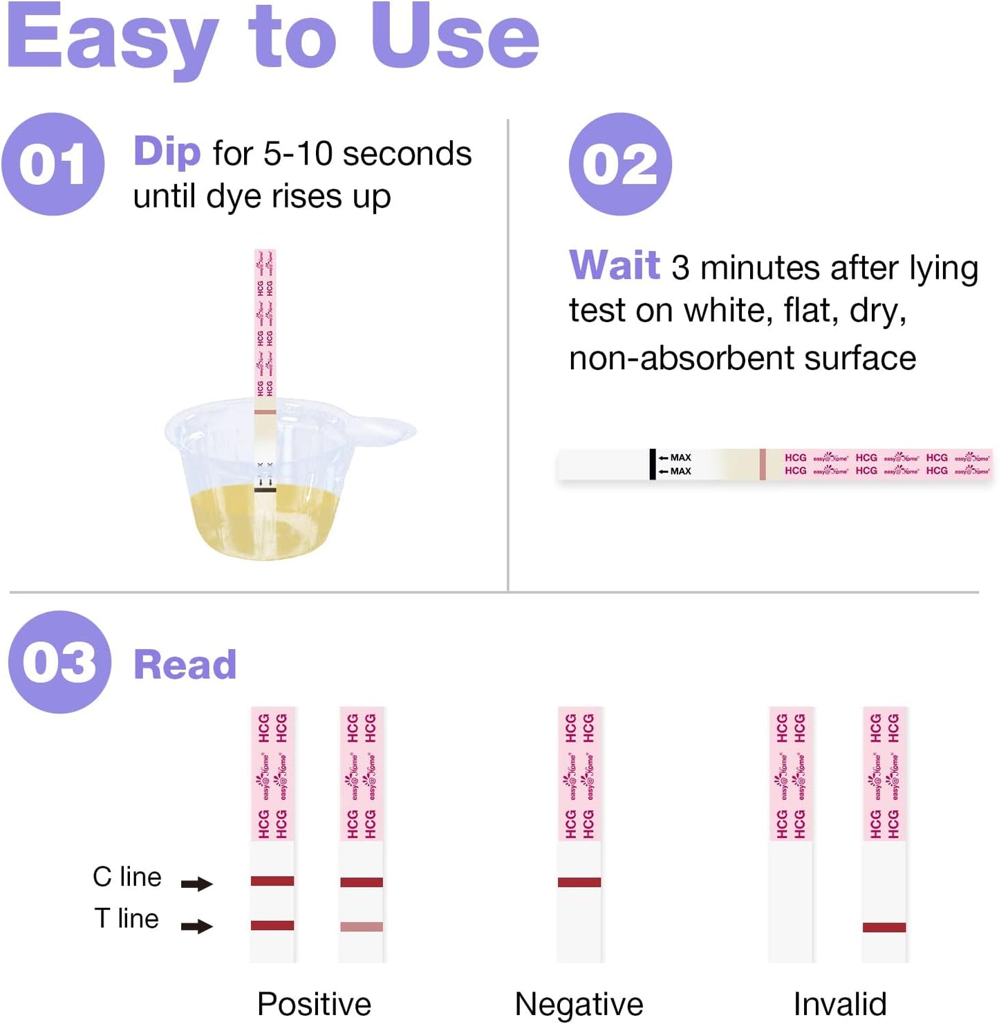Pregnancy Test Kit Easy@Home Pregnancy Test Strips Kit: 50-Pack HCG Test Strips, Early Detection Home Pregnancy Test EZW1-S:50
