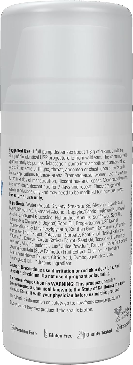 Natural Progesterone Balncing Skin Cream 85g NOW Solutions, Natural Progesterone Balncing Skin Cream 20 mg of Natural Progesterone Per Pump, Unscented3-Ounce