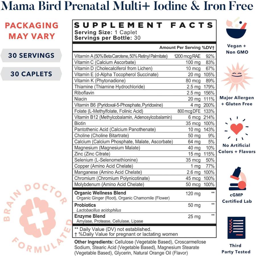Best Nest Wellness Mama Bird Natural Folic Acid Vitamin Methylfolate No Iodine Iron