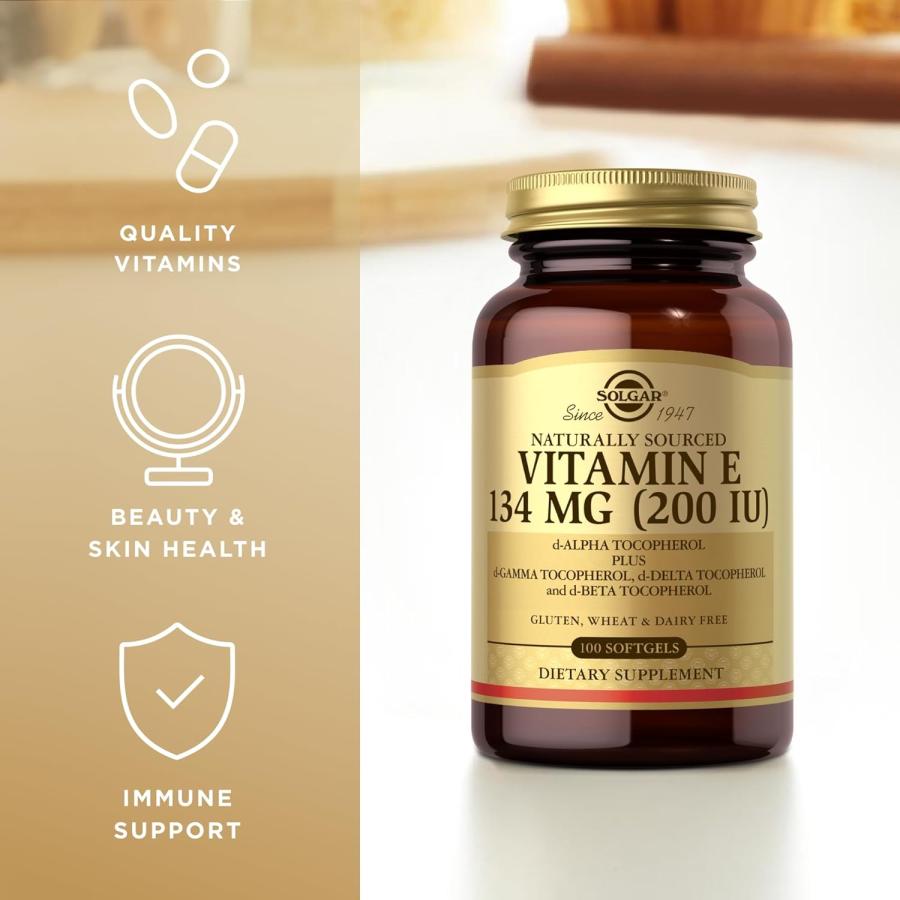 SOLGAR Vitamin E 200 IU - 100 Softgels - Dairy Free - 100 Servings