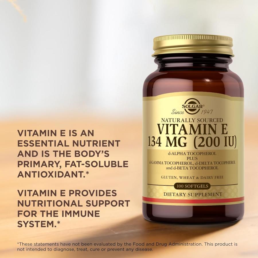 SOLGAR Vitamin E 200 IU - 100 Softgels - Dairy Free - 100 Servings